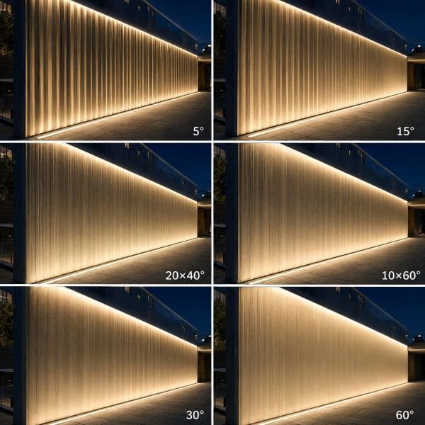 Different beam angles from a wall washer on a facade